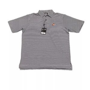 FootJoy Men’s Small Lisle Striped Golf Polo Navy Blue Golf Stretch Wicking NWT